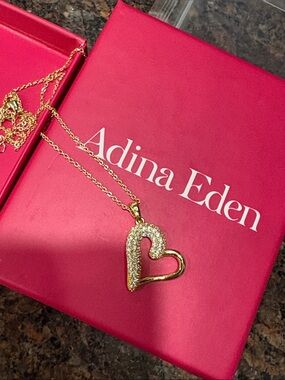 Adina Eden Gold Heart Pendant Necklace with Pink Box